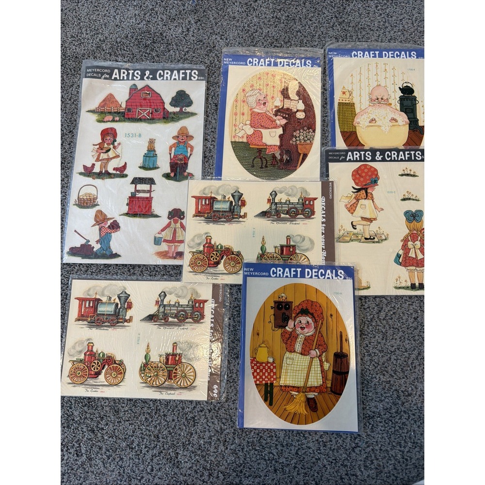 Vintage Meyercord Decals For Arts And Crafts Lot Of 7 Sheets 1960's
